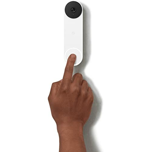 Hand pressing a smart doorbell button
